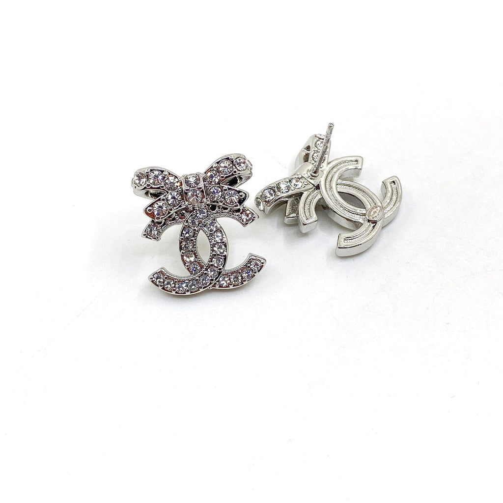 18K  Chanel Strass Bow Stud Earrings