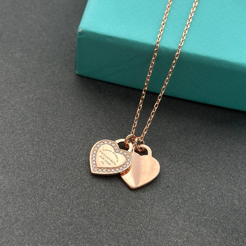 18K Tiffany Red Double Heart Diamond Necklaces