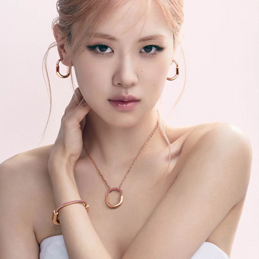 18K Tiffany Lock Pink Pave Diamonds Necklace