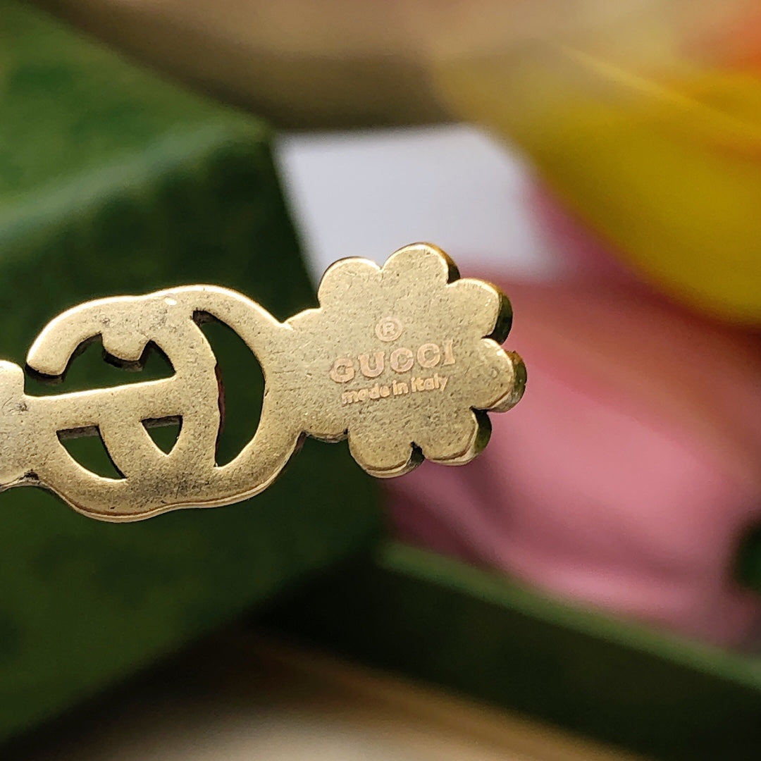 18K Double Gucci Red Crystals Open Cuff Bracelet