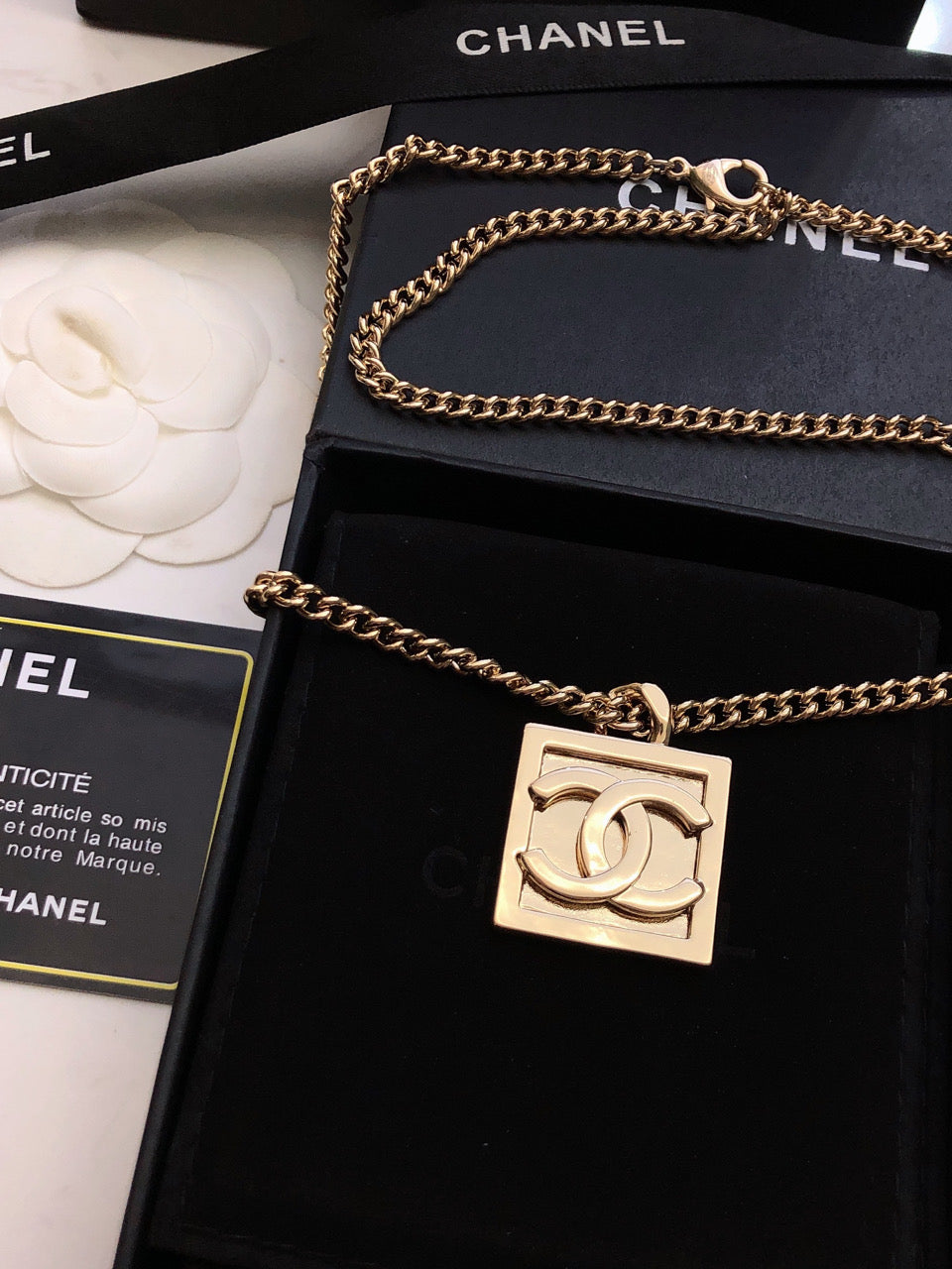 18K  Chanel Square Logo Necklace