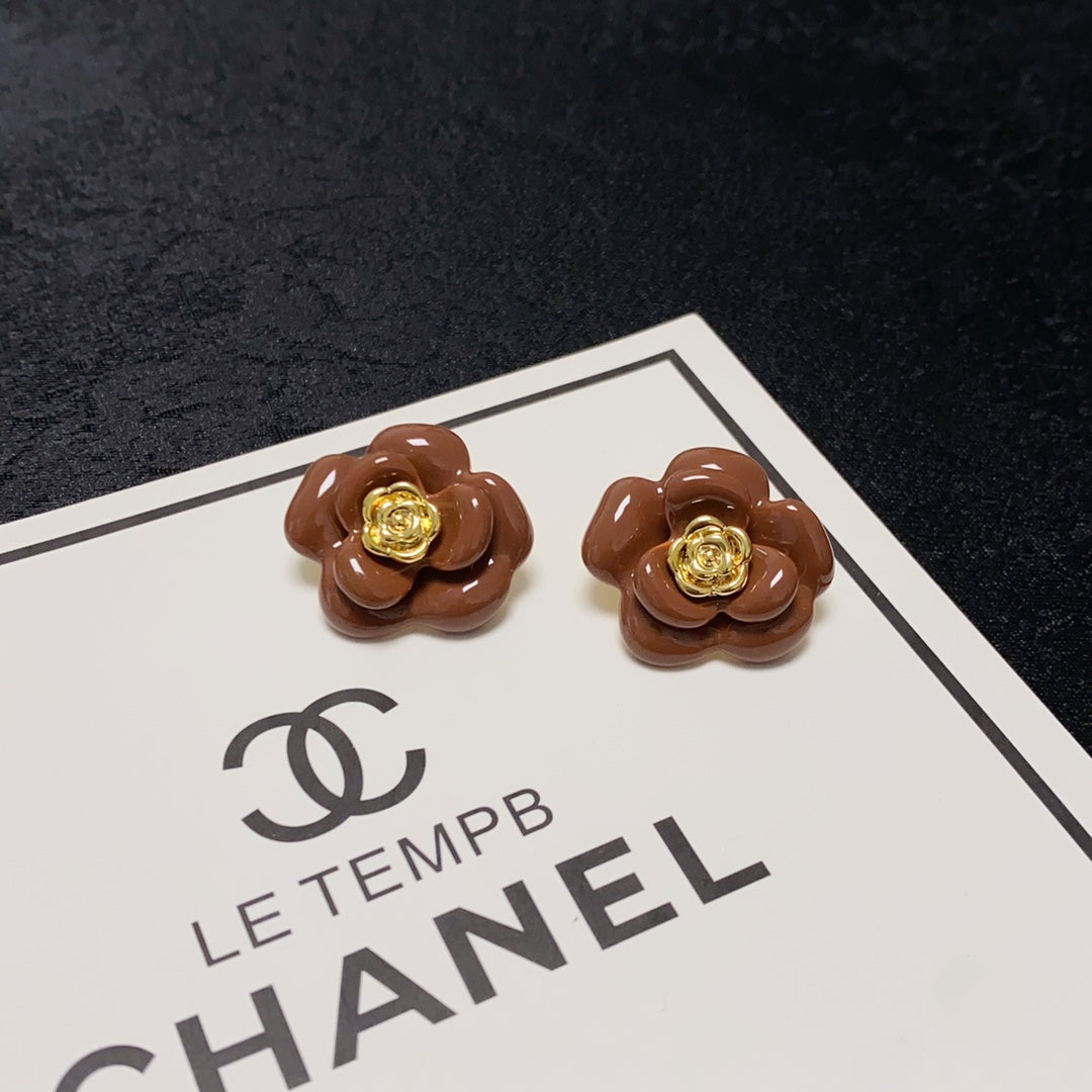 18K  Chanel Red Camellia Resin Earrings