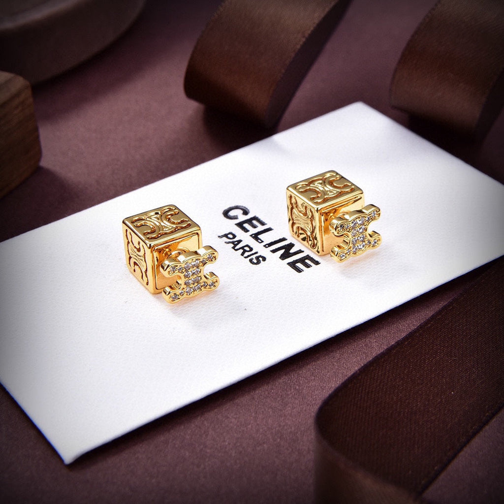 18K Celine Dice Pendant Earrings
