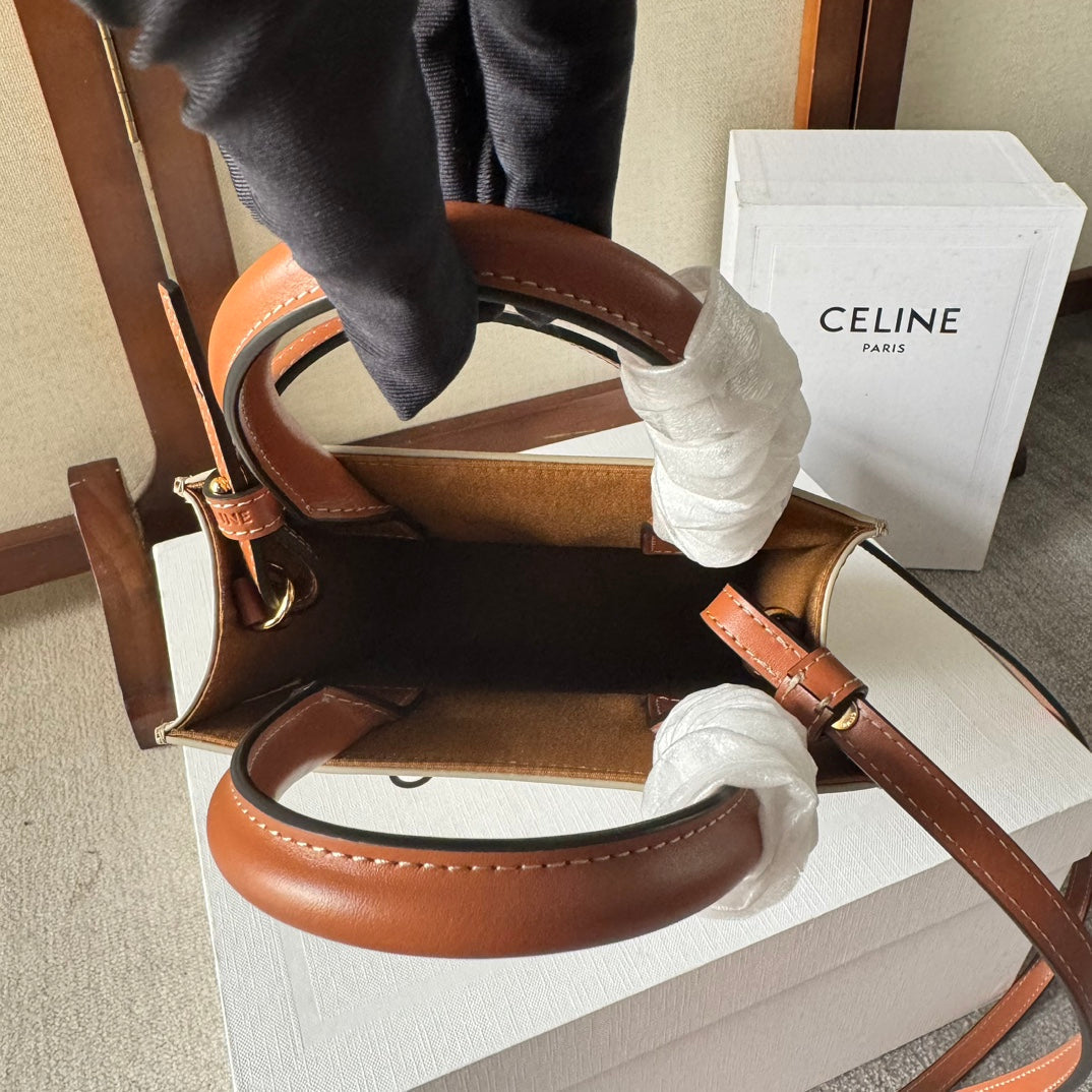CELINE CP BAG MINI 21 VERTICAL CABAS BEIGE IN TRIOMPHE CANVAS