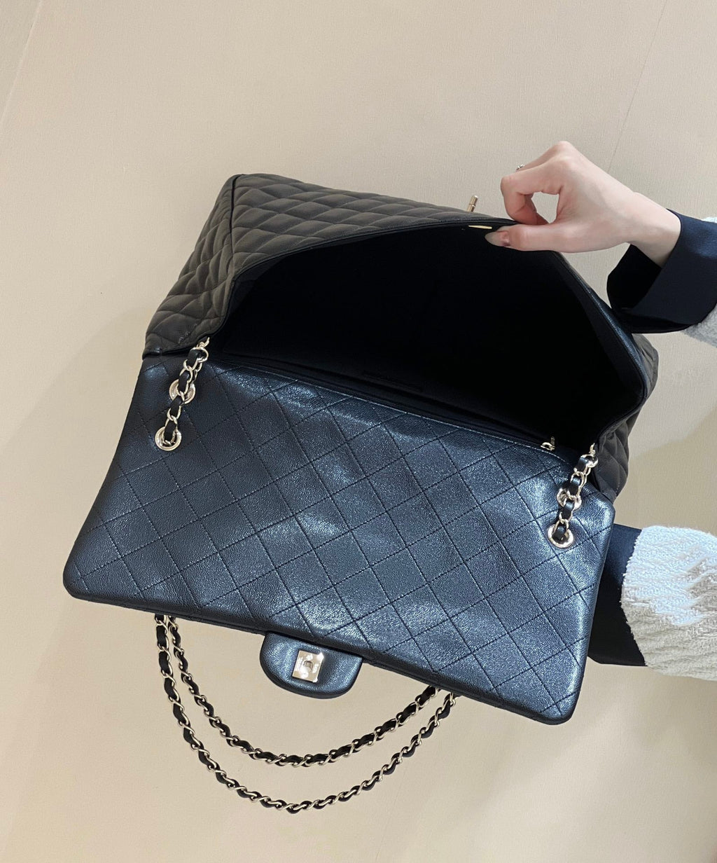 CHANEL 25S  CLASSIC JUMBO BAG 38 IN BLACK LAMBSKIN